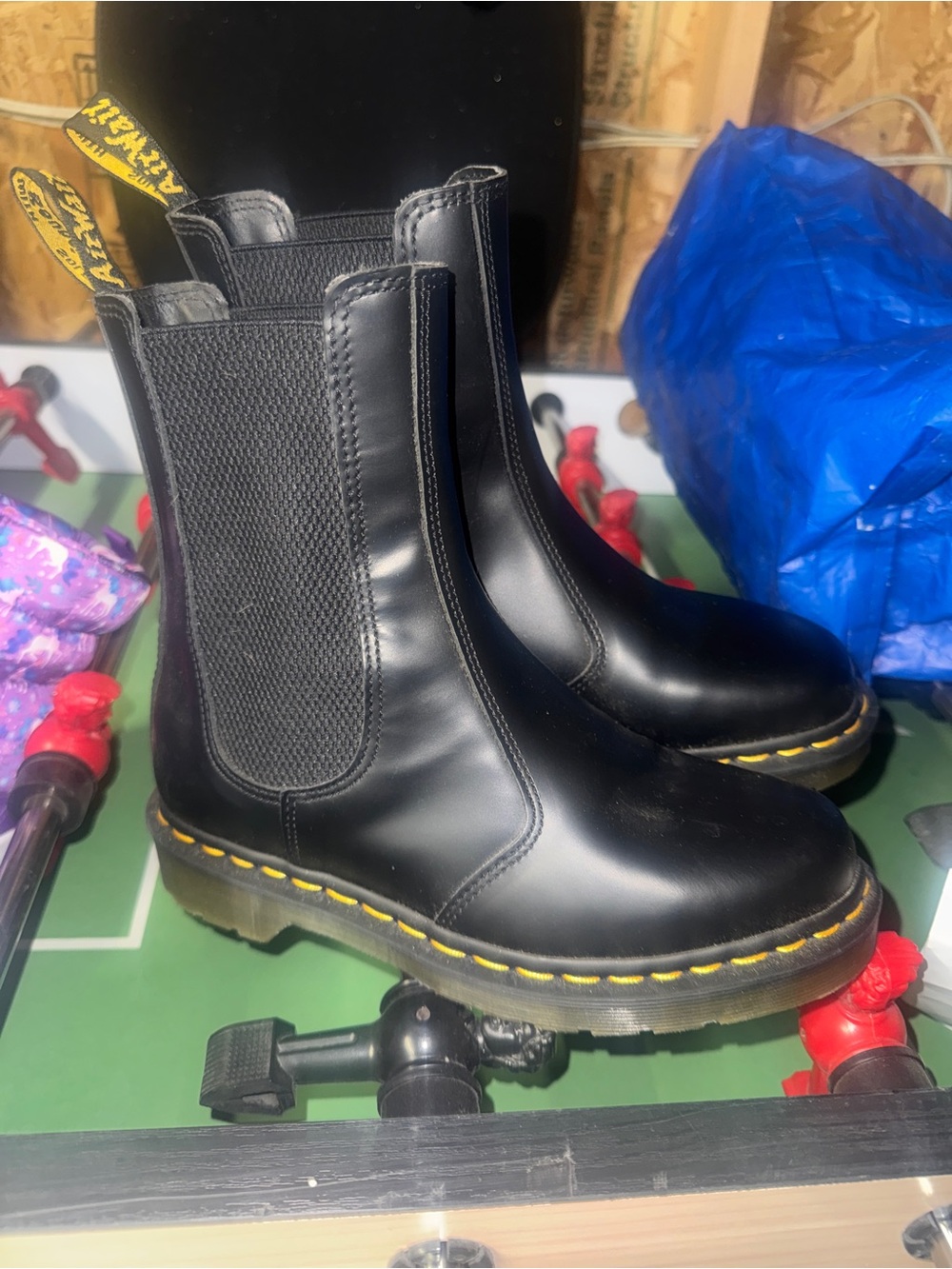 Dr. Martens Black Leather Chelsea Boots with Yellow Stitching women’s size 7